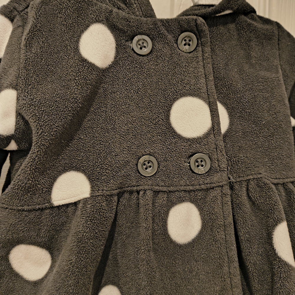 Carter's Fleece Black and White Polka Dot Pea Coat Jacket With A Hood - Picture 4 of 7